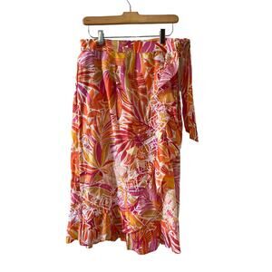 C&C California tropical print faux wrap skirt Sunset L